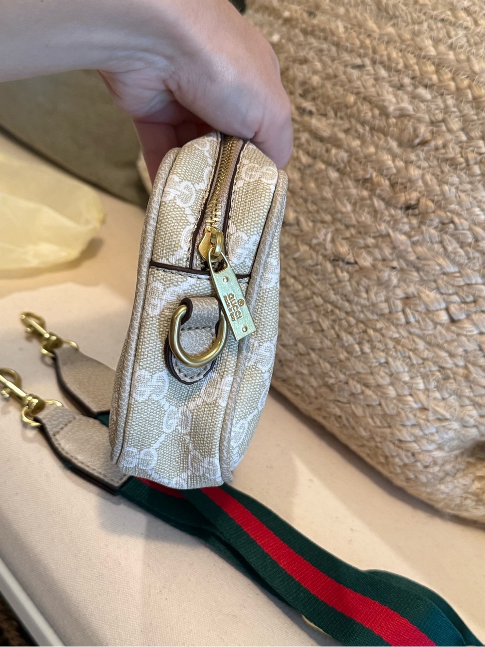 Unlisted Cream GG Monogram Crossbody with Green and Red Stripe - Picture 6 of 9